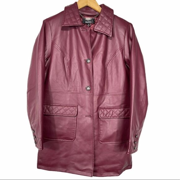 Dennis Basso Maroon Leather Jacket - Picture 2 of 15